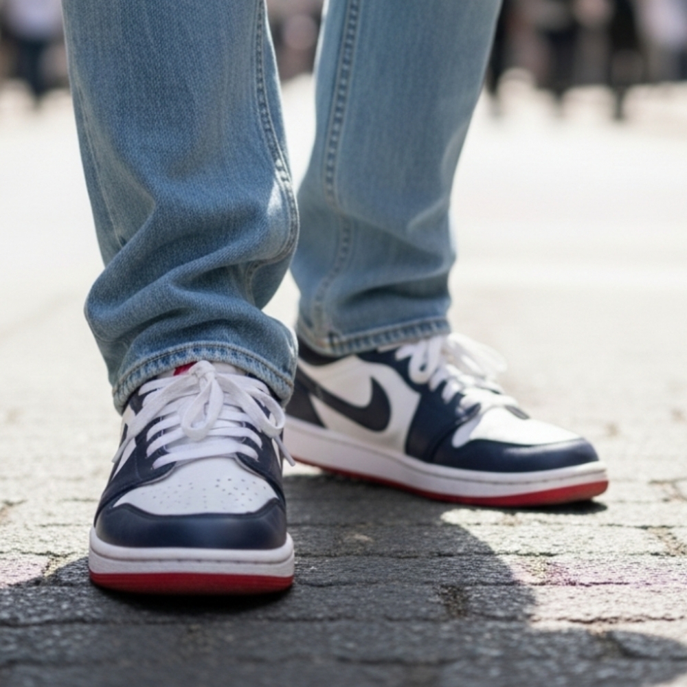 Air Jordan 1 Low USA Midnight Navy Red White 553558-401 Size 10 Gently Used - Picture 16 of 17